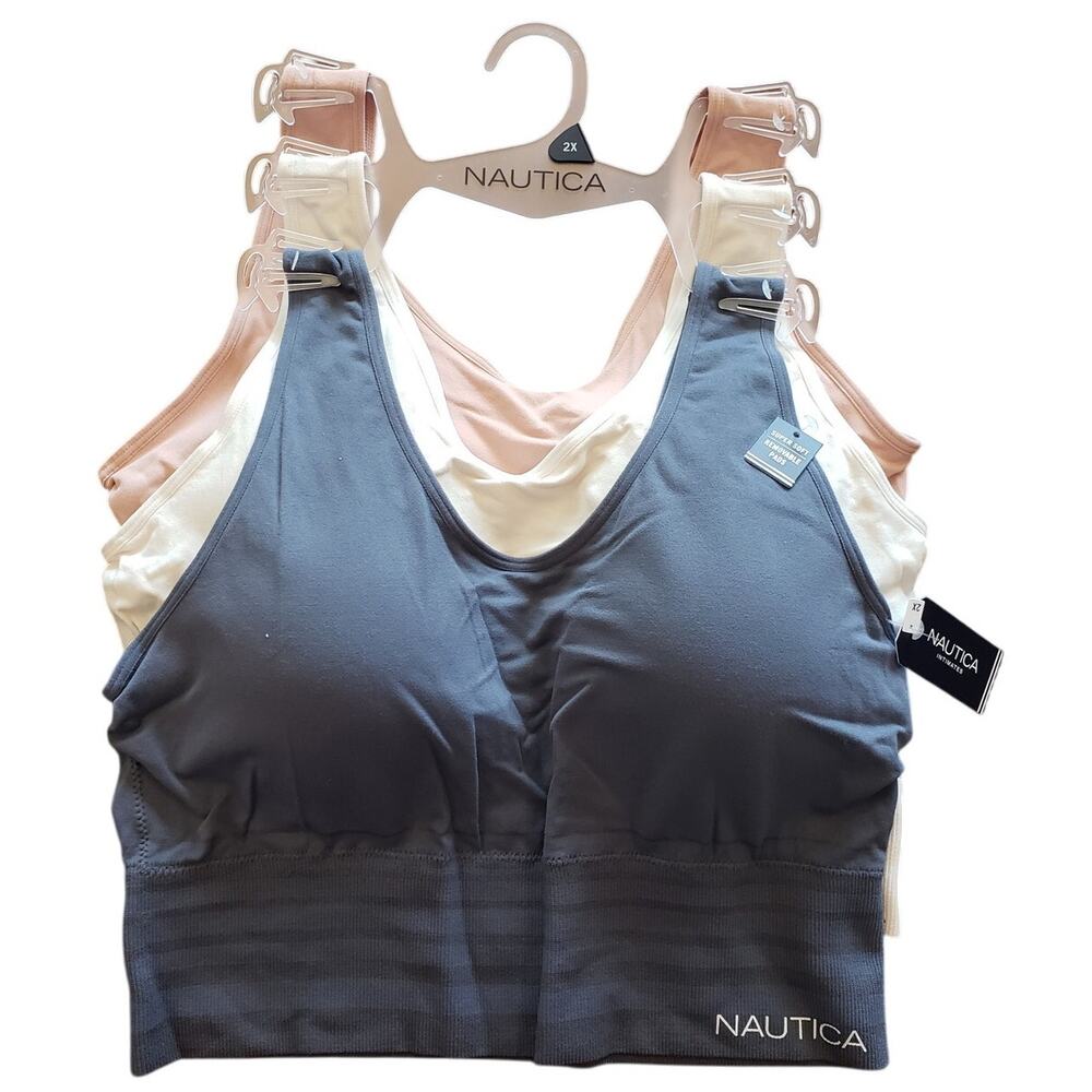 Nautica‎ NWT T-Shirt Bras 3 pack Super Soft Removable Pads Long line 2X